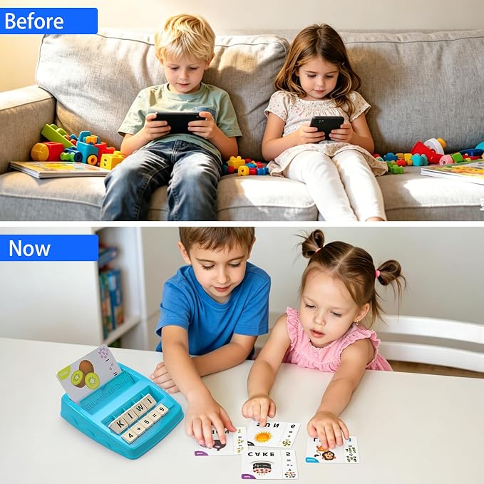 Toys for 3-8 Year Olds Boys Girls, Matching Letter Game Educational Games for Kids Ages 3-8 Birthday Gifts for 3-8 Year Olds Boys Girls Preschool Kindergarten Educational Spelling Toys Light Blue
