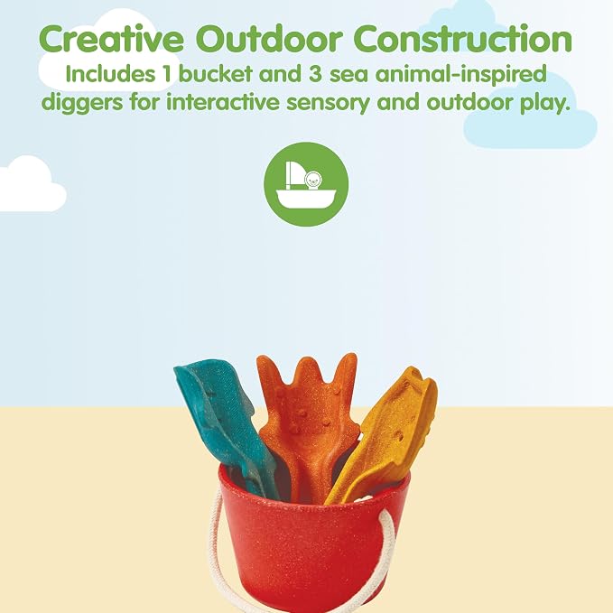 PlanToys® Sand Play Set Wooden Montessori Outdoor Sensory and Fine Motor Toy | Creative, Tactile and Imaginative Beach Learning Activity | Eco Friendly Sand Tools for Open Ended Play