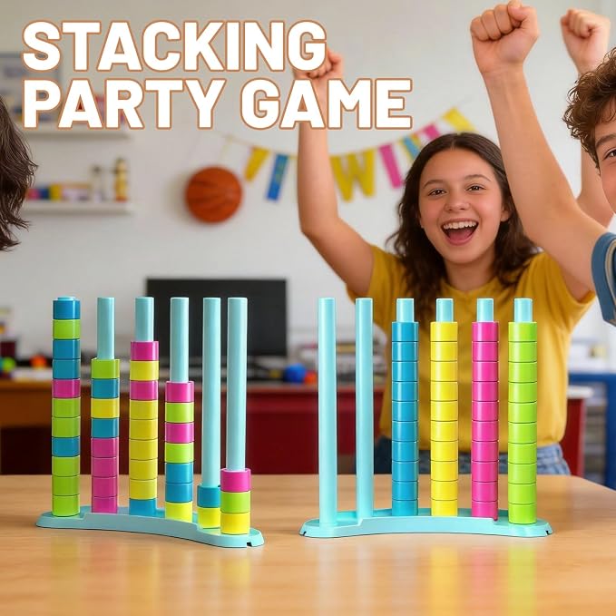 2 Pack Color Matching Challenge Game, Fast Pattern Match Ring Stacking Puzzle Stack Games, 2-4 Players, Family Board Game for Kids & Adults, Birthday Easter Christmas Party Gifts for Boy & Girl