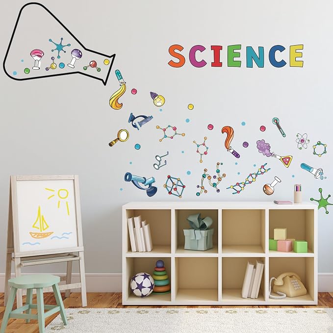 LHIUEM Science Biology Lab Backdrop Wall Decal Steam Bulletin Board Sticker | Science Education Wall Mural Decorations Funny Science Classroom Decor Scientific Method Poster for Kids Classroom Laboratory