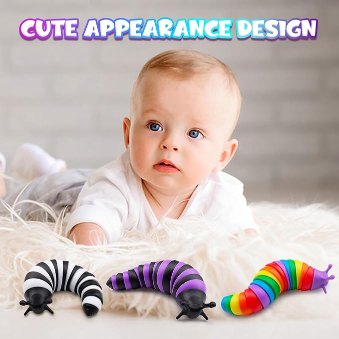 Cevioce 3PCS Slug Fidget Toys for Kids & Adults Children Toddlers Sensory Toys for Kids 3+ Autism Toys Autistic ADHD Travel Toys Teens Gifts for Kids Boys Girls Easter Basket Stuffers for Kids