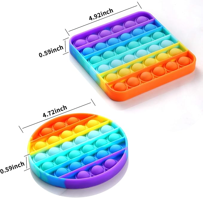 2 Packs Pop Fidget Sensory Toys, Autism Special Needs Stress Relief Silicone Pressure Relieving, Round and Square Squeeze Toys for Kids Children Adults (Set of 2)