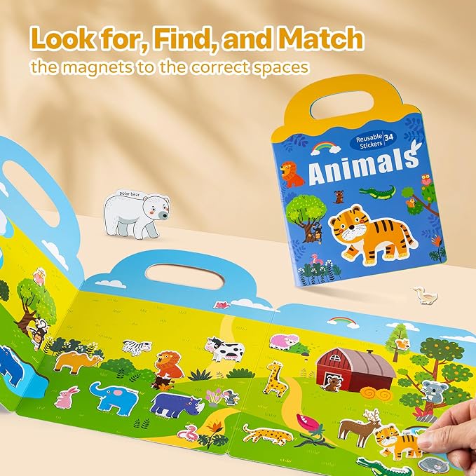 Magnetic Portable Playboard Ocean Animal Reusable Sticker Book for Toddler, Refrigerator Magnet Educational Learning Toys Travel Stickers Activity Books for Kids Girls Boys Age 3+ Birthday Gifts