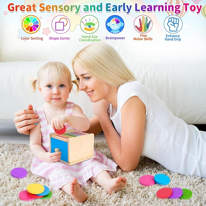 FCSONU Toddlers Montessori Coin Box Toys for 1 2 3 Year Old Boys Girls Baby | Learning Color Sorting Toys | Sensory Toys | Fine Motor Skills Toys for Toddlers 1-3, Easter Christmas 1st Birthday Gifts 12M
