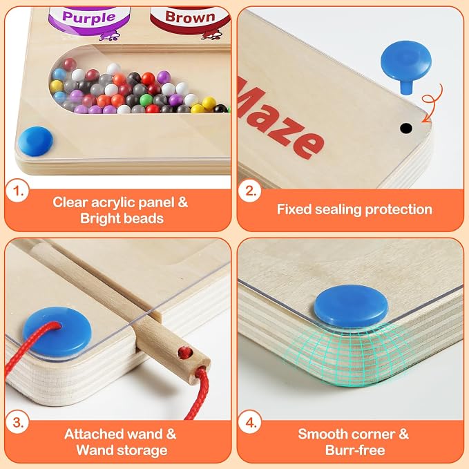 Magnetic Color and Number Maze, Montessori Toys Gift for 3-5 Year Boy Girl | Wooden Magnet Board Counting & Color Sorting Toddler Activities, Educational Fine Motor Skills Learning Toys Gifts for Kids