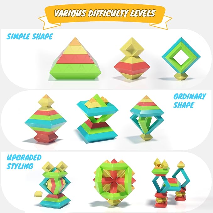 40Pcs Building Blocks Toys for Ages 3 4 5 6 Toddlers,Pyramid Stacking Toys,3D Montessori Preschool Learning Blocks for Kids,STEM Sensory Toy Gifts for 2-4 Years Old Boys Girls,Plastic Storage Box Set