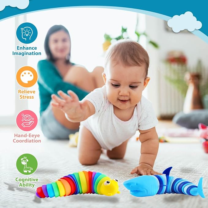 Kabvy Sensory Slug and Shark Fidget Toys, Stress Relief Toys for Kids 3+ | Slug & shark sensory fidget toys, autism & ADHD anxiety relief, travel play, classroom prizes, party favors, ages 3+