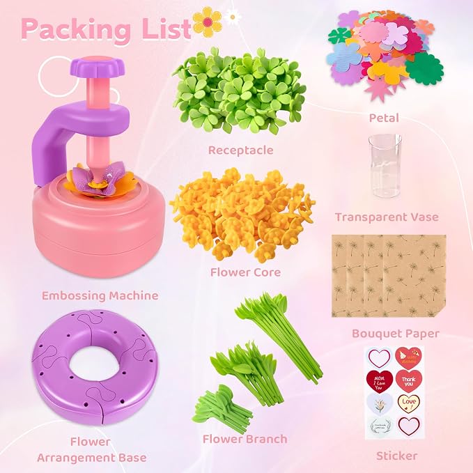 Cretargio Fabric Bouquet Toys Include Extra Accessories Set, Arts and Crafts for Kids Ages 3-12, DIY Flower Craft Kits for Toddler, Birthday Gifts for 3 4 5 6 7 8 9 10+ Year Old Girls