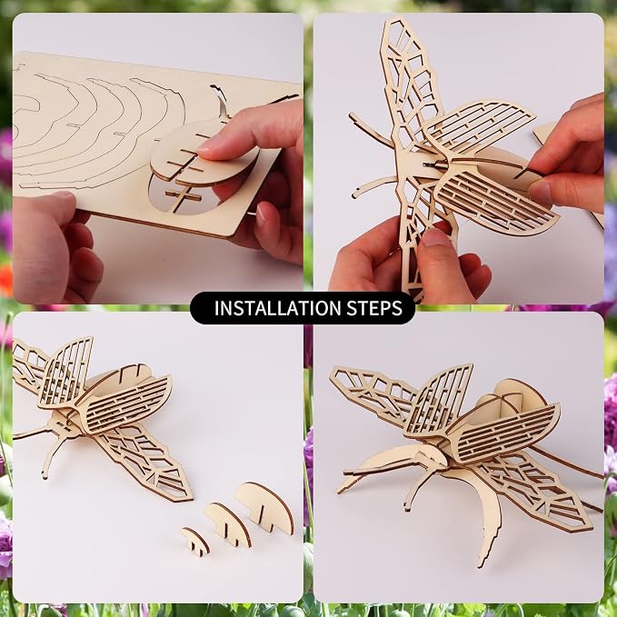 calary 3D Wooden Puzzle Simulation Animal Dinosaur Assembly DIY Model Toy for Kids and Adults,Set of 6