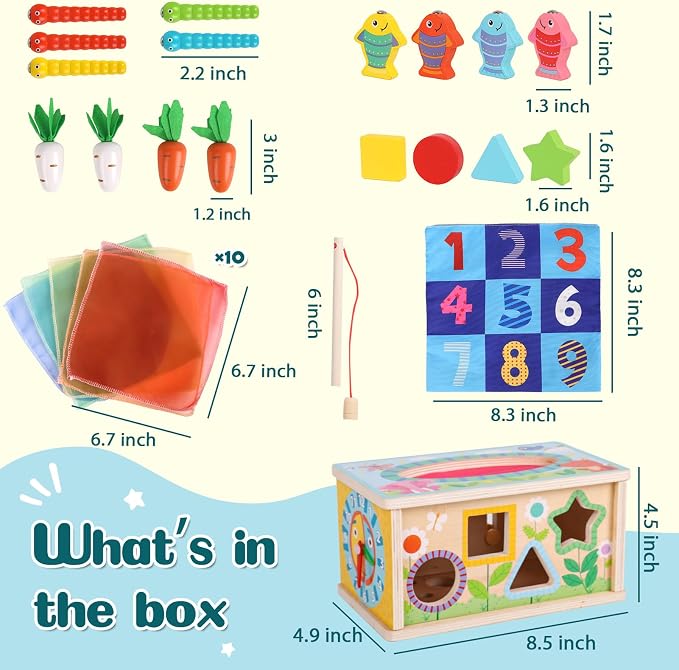 Ancaixin 6-in-1 Montessori Tissue Box Toy for 6+ Months Baby, Activity Cube | Wooden Puzzles 12-18 Months, Perfect 1 Year Old Girl Boy Gifts, Sensory Toys for Toddlers 1-3, Baby 1st Birthday Gift
