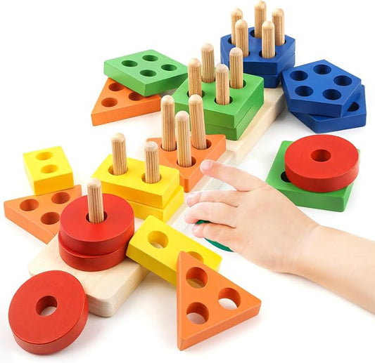 Montessori Toys for 2 3 Year Old Girls Boys, Wooden Sensory Toys for 2-3 Year Old Birthday Gifts, Education Toddler Puzzles Toddler Easter Basket Stuffers Learning Toy Activities Puzzles Ages 2-3