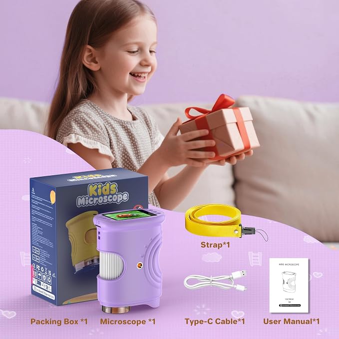 1000X Handheld Digital Microscope for Kids: Pocket Microscope with 2.0" IPS Screen - STEM Toys Birthday Gifts for Girls Boys - Portable Edu Science Kits Toddler Age 3-6 6-12 Purple