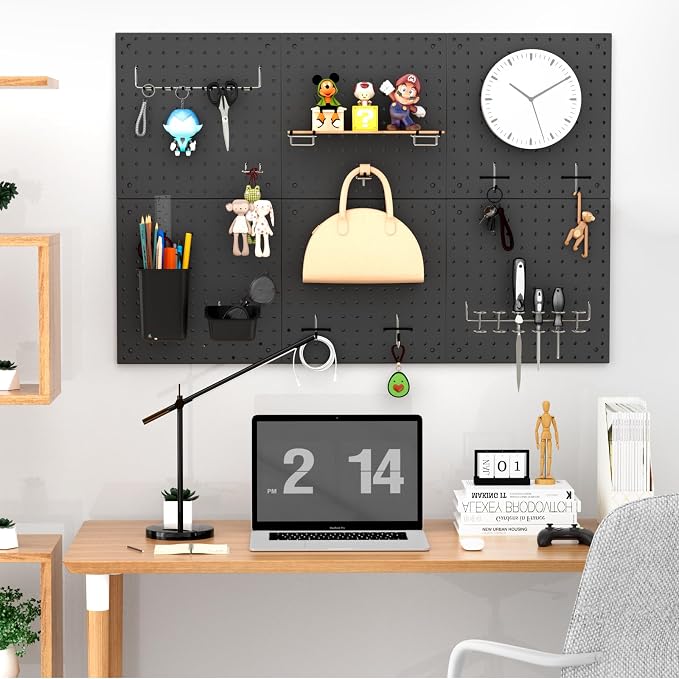 Peg Board Kit, Includes Pegboard and Accessories,with Hooks and Bins,Peg Board Wall Organizer for Office,Ornaments Display,Crafts Organization (129, Black)