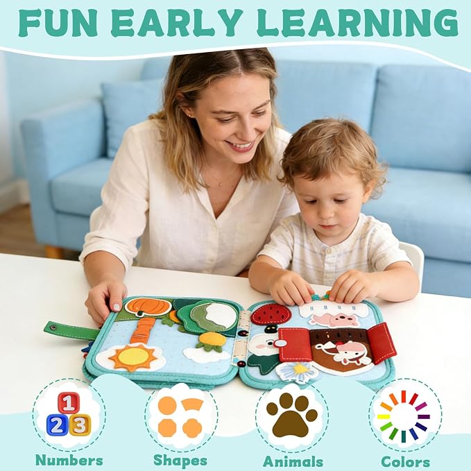 Road Trip Toys for Toddlers 1-3,Felt Board for Toddlers 1 2 3 yeas Old. Quiet Book Airplane Travel Toys, Sensory Early Learning Educational Activity Books, Birthday Gifts (Pure Little Calf)