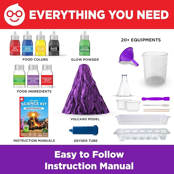 Doctor Jupiter Erupting Volcano Science Kit for Kids Ages 8+, STEM Toy | Erupting Volcano Science Kit, 50+ Experiments, Birthday Gift for Boys Ages 8,9,10,11,12, STEM Learning & Educational Toy