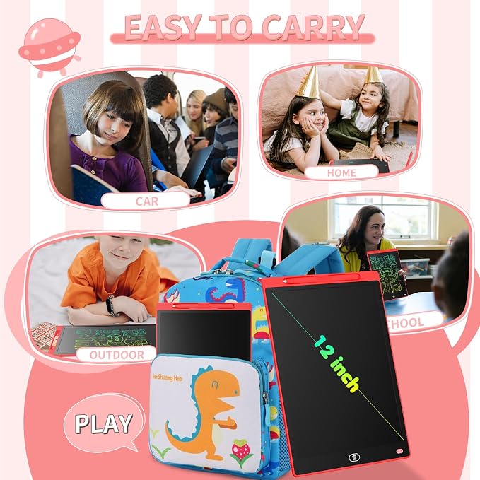 [2 Pack] Genialba LCD Writing Tablet 12-Inch Colorful Doodle Board, Toddler Learning Educational Toys Gifts for 3-8 Years Old Girls and Boys, Electronic Drawing Pad for Kids (Blue&Red)