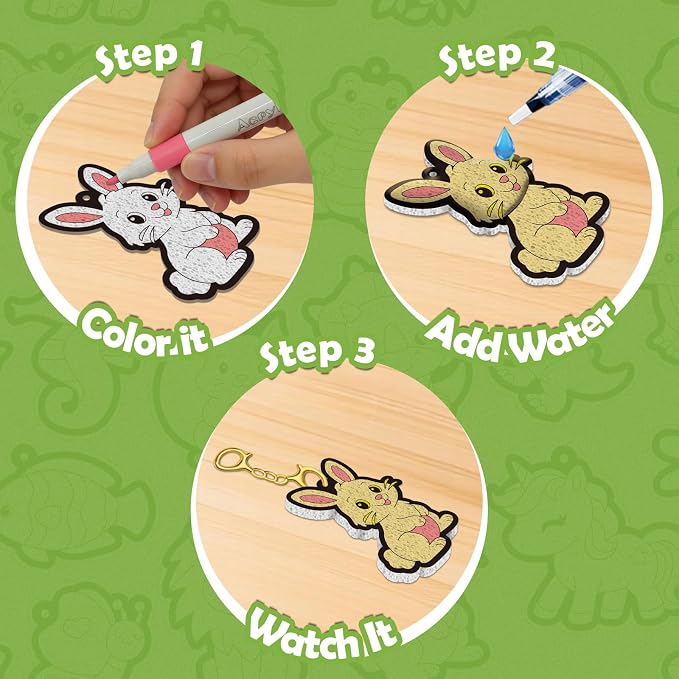FLUXOJOY 32 Animal Puffy Craft Kit for Kids – 3D Water Grow Craft Activity, DIY Keychains, Creative Screen Free Paint by Number Art Toy, Rainy Day Birthday Party Gifts for Boys & Girls Ages 4-8