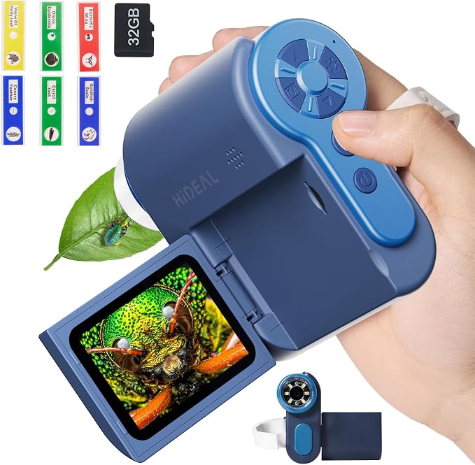 Hideal HP20 IPS Microscope for Kids: [3-in-1] [Easy and Fun] 2" Portable Handheld Microscope Miniscope, Pocket Mini Scope Educational Science Kit, Christmas Birthday Gifts for Kids, 32GB, Blue