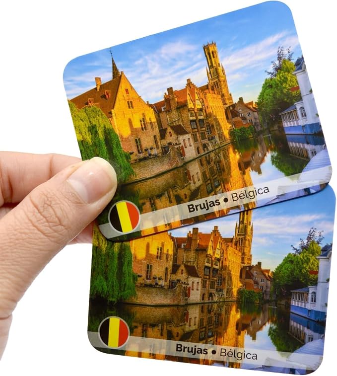 Menique Explore the World Memory Matching Game – Spanish Edition – 100 Cards (50 Pairs) with Iconic Landmarks, Country & Flag – Educational Geography Game in Spanish.