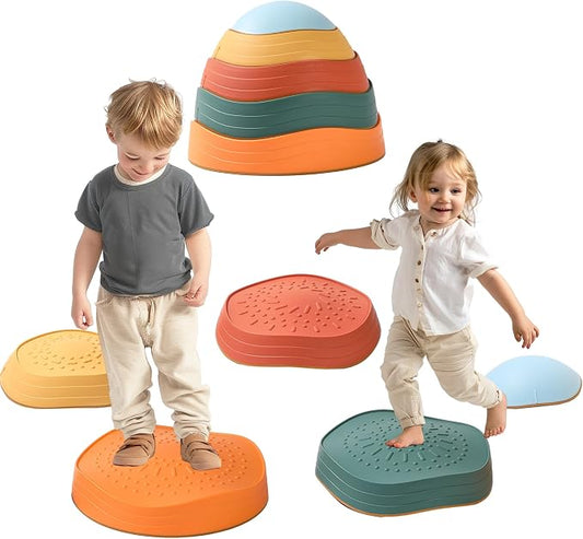 LoomLark Balance Stepping Stones for Kids 5pcs Non-Slip River Stones Obstacle Course Play Indoor and Outdoor Coordination Game Sensory Toys Toddler Ages 3 4 5 6 7 8+