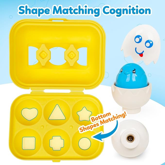 Egg Toddler Toys,Montessori Geometric Egg Shape Sorter Toys Preschool Learning Educational Color Sorting & Eggs Puzzles Matching Games Fine Motor Toy for Boys Girls Ages 1-3