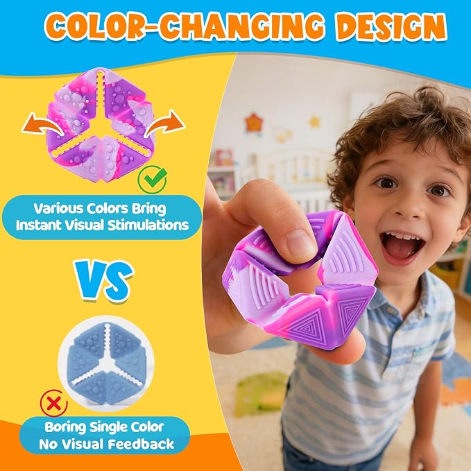 KLT Fidget Sensory Toys for Kids: 3 Pack Textured Flip Toys - Quiet Small Fidgets for Classroom Focus - Stress Relief Toys for Autism & ADHD Calm Down
