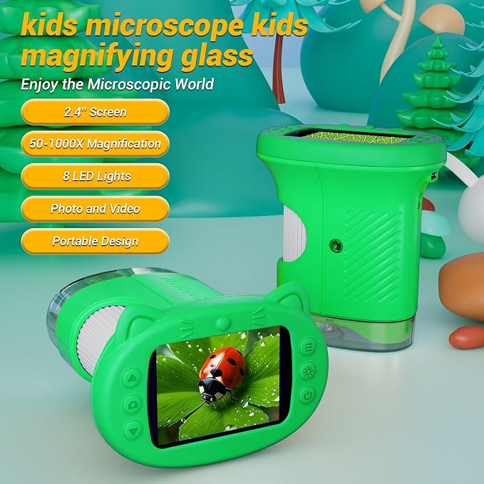 WINWEND Handheld Kids Microscope 1000X Pocket Microscope for Photo and Video Portable Science Kits STEM Toys – Christmas/Birthday Gifts for Girls & Boys Ages 3-12