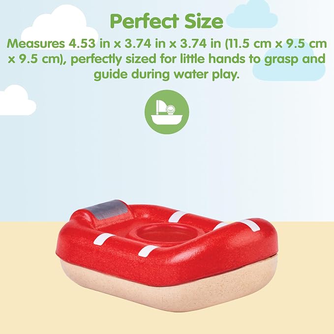 PlanToys® Wooden Whitewater Raft, Waterproof Kids Bath & Water Play Toy | wooden whitewater raft, waterproof bath water play, montessori imaginative coordination, sensory development, kids toy set