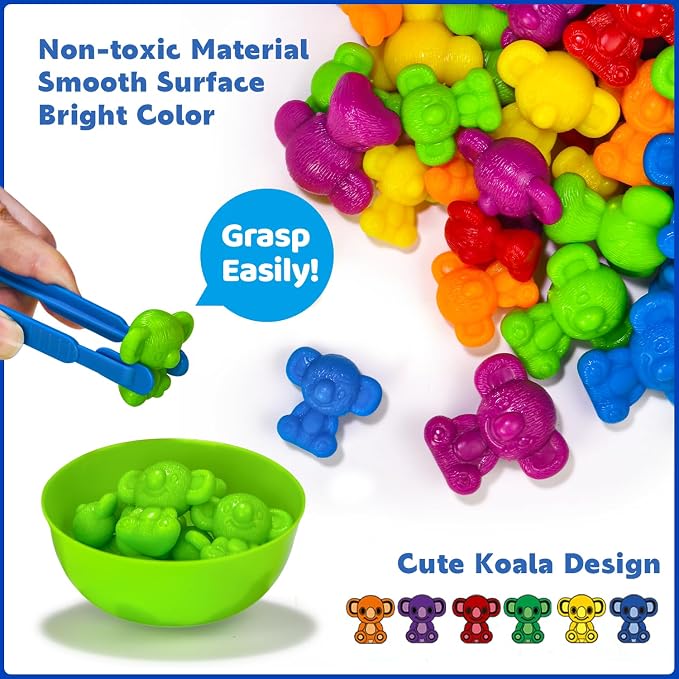 Pairez Toys Counting Toy for Toddlers, 60 Koala Counters with Sorting Bowls | Color Sorting Matching Game, Math Manipulatives, Preschool Homeschool & Classroom Early Learning Supplies, Kids Sensory Toys
