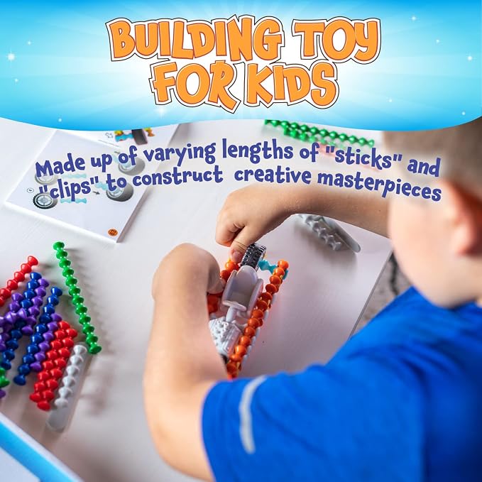 POPULAR PLAYTHINGS Clipstix Building Sticks Kit, Deluxe 150 Piece, Playstix | Construction Stem Building Gift, Playstix, for Boys & Girls, for Kids