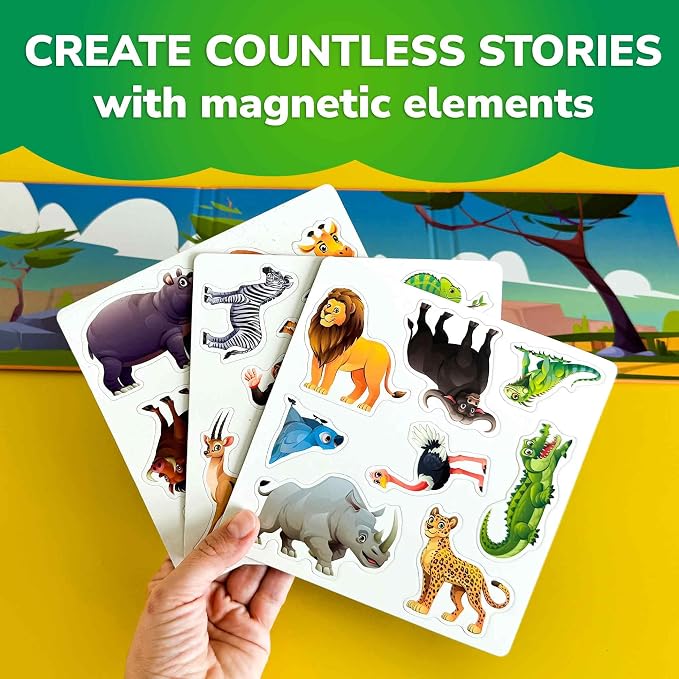 Travel Magnetic Puzzles for Toddlers 1-3 - 20+Pcs Toddler Puzzles Ages 2-4 | Africa Magnet Puzzles with Extra-Long Play Book - Strong Magnets for Car Activities - Travel Toys for Kids Ages 3-5