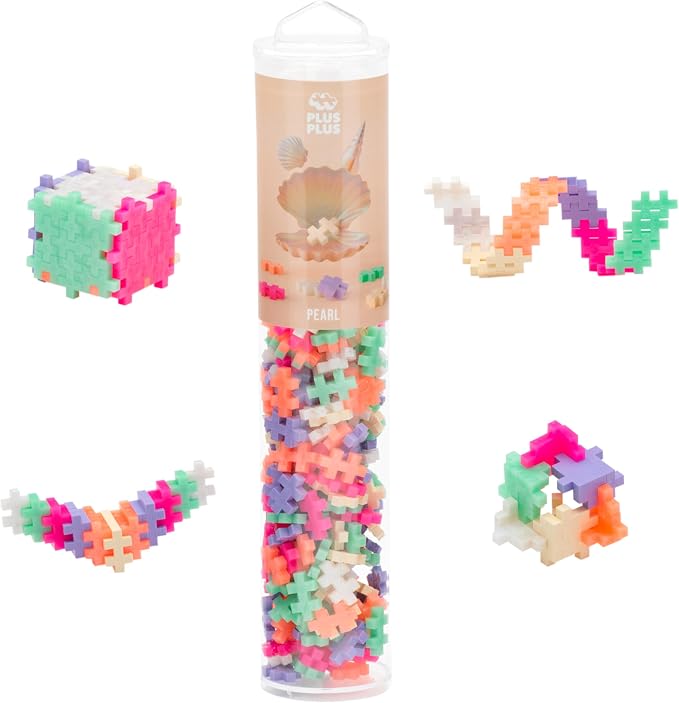 PLUS PLUS 240 Piece Pearl Mix Tube & Baseplate - Waffle Blocks Stem Toy | Sensory Bin Fillers, Gifts for Boys & Girls, Classroom Must Haves, Christmas Stocking Stuffers for Kids, Math Manipulatives