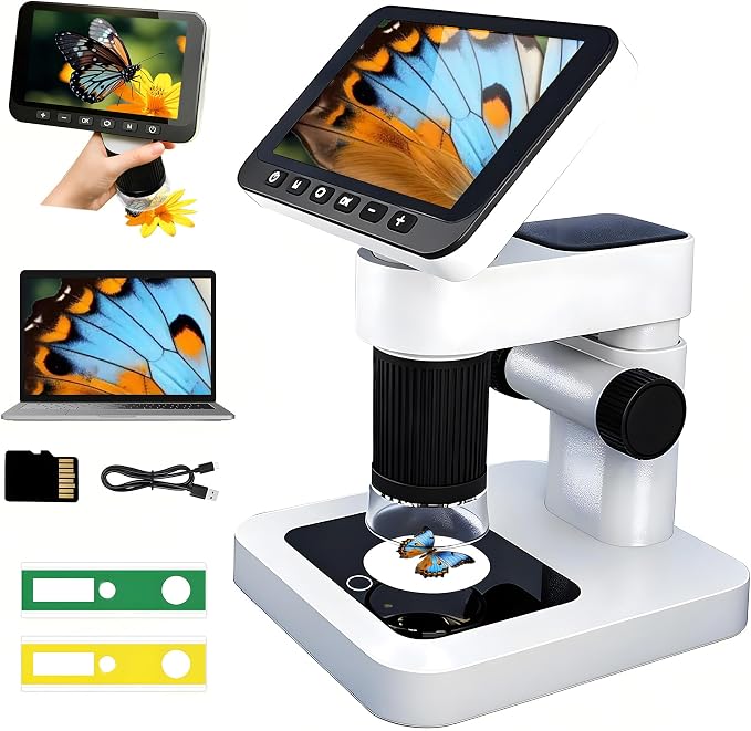 HoverBots Digital Microscope for Kids with 32 GB TF Card | 4.5" Screen Rechargeable Handheld Microscopes, Portable Educational Science Kits for Boys Girls Student Children