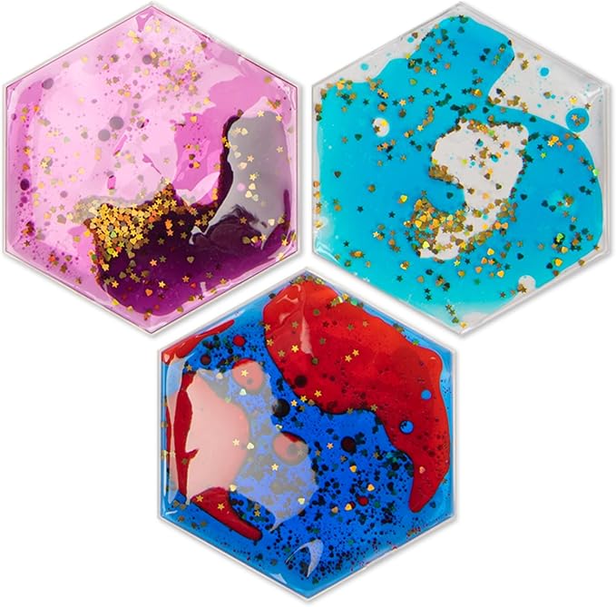 Art3d Hexagon Sensory Fidget Multicolor Liquid Motion Tiles, 3-Pack | Lightweight, Boost Focus, Relieve Anxiety, Eco-Friendly, Varied Colors & Shapes, Suitable for Kids, Teens