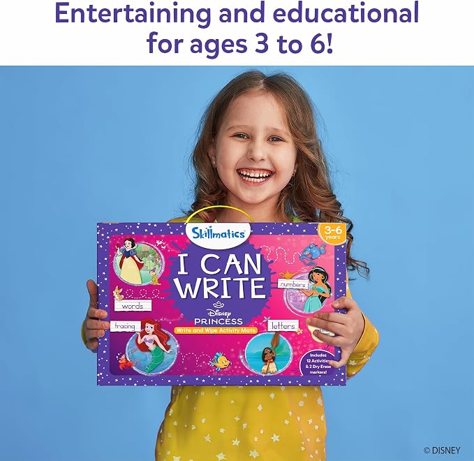 Skillmatics I Can Write – Disney Princess, Preschool Learning Activity Toy | Reusable Educational Write and Wipe Mats, Handwriting Aids, Screen-Free, Gift for Toddlers & Preschoolers Ages 3, 4, 5, 6