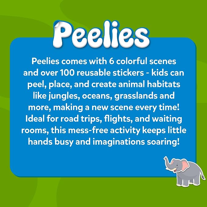 Skillmatics Peelies – Animals, Reusable Stickers, Travel Toy for Toddlers | 100+ Stickers, Activity Book, Mess-Free Fun for Preschoolers, Travel Toy, Gifts for Kids Ages 3, 4, 5, 6, 7