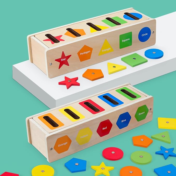 Montessori Magnetic Color Shape Sorting Matching Box, | Blue Wooden Educational Toy, Early Learning, Fine Motor Skills, For kids