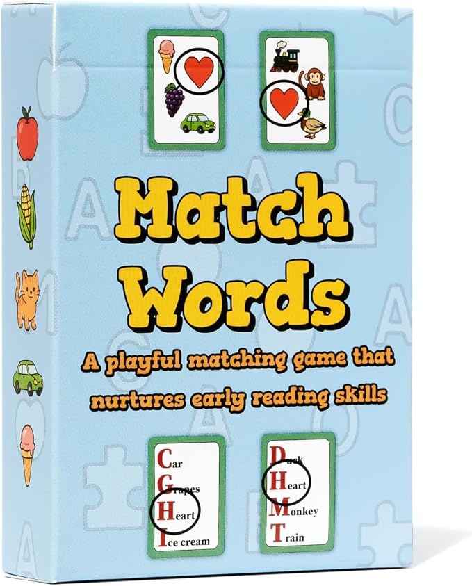 Montessori-Inspired Reading Matching Game for Ages 4-6 | Match Words Preschool & Kindergarten Early Reading Games | Letter & Word Recognition | Picture & Word Matching 1-4 Players