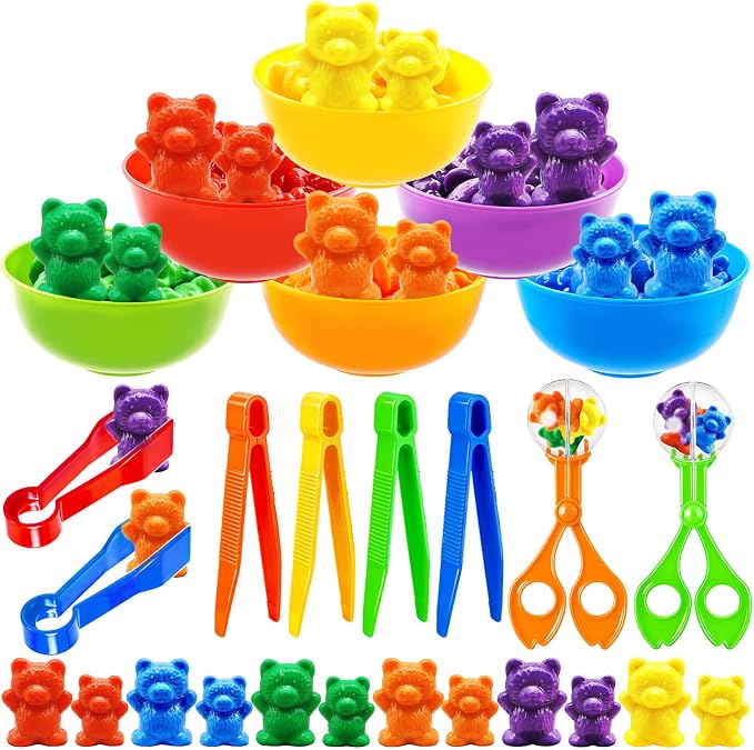 Bbiamsleep Rainbow Counting Bears, 105 Pcs Sorting Bears with Matching Cups | Color Sorting Bear Counters Fine Motor Skills Sensory Bin Tools Light Table Manipulatives for Sorting Counting Training