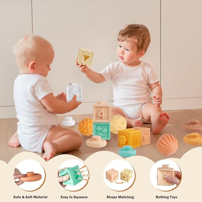 Meytccve Montessori Baby Toys 6 in 1, Wooden Musical Instruments Xylophone | Stacking Building Blocks, Sensory Balls, Infant Teething Toy, Birthday Gift for Toddlers Boys Girls