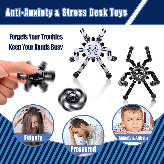 Transformable Fidget Spinners Toys for Adults and Kids,Cool Fingertip Gyros Travel Toys,Sensory Toy for Teens Boys Age 8-12 ADHD Autism Relief Stress Toy,Birthdays Gifts Stocking Stuffers