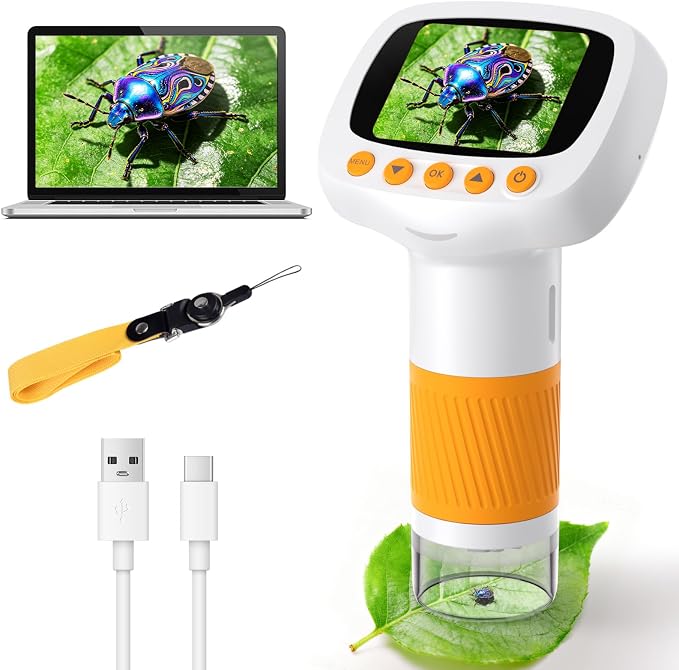 Pocket Kids Microscope for Over 3 Years Old, 1000X Handheld Microscope for Kids w/2''IPS Digital, Photo Video Mini Portable Microscopes, Science Edu Digiscope,Christmas Birthday Gifts for Kids