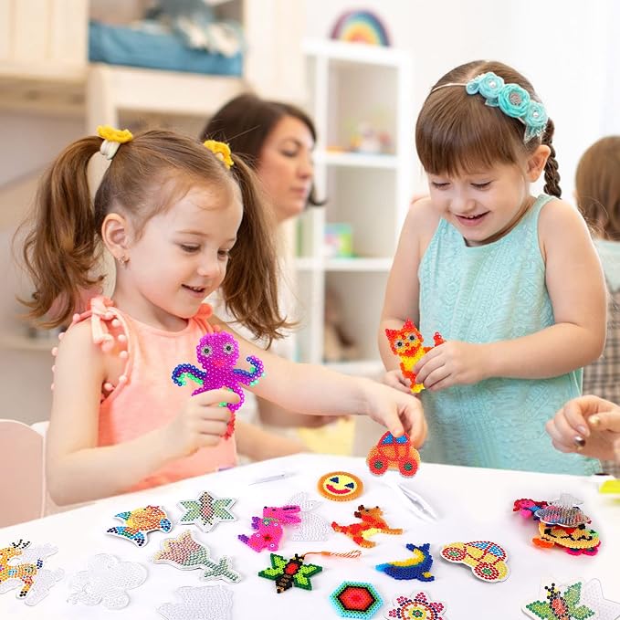 20 Pieces 5mm Fuse Beads Pegboards Clear Animal Shape Plastic Pegboards Craft Tray with 20 Pieces Colorful Cards for Kids DIY Craft Beads (Pack of 2)