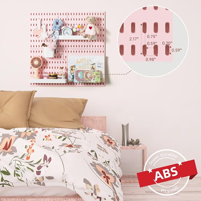VUSIGN Pegboard Combination Wall Organizer Kit 22" x 22", Pink | 4 Pieces Pegboards and 17 Accessories, Wall Mount Display Peg board Panel Kits for Bedroom, Home, Office, Bathroom