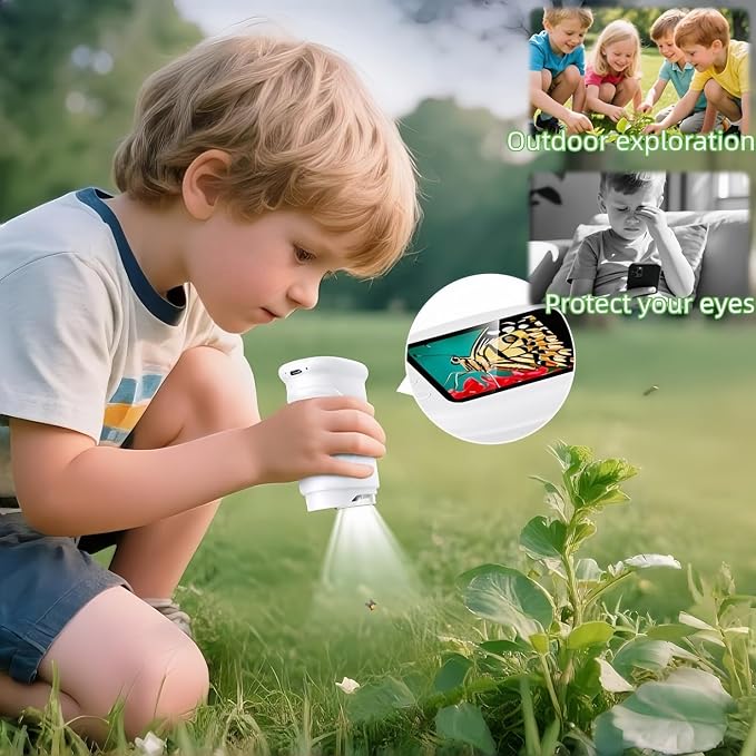 1000X Handheld Microscope, Wonder Quest Kids Digital Magnifying Glass, 4K 2.0" Screen, Portable Mini Pocket Microscope for Home School Lab, 2MP Camera, USB Export (White)