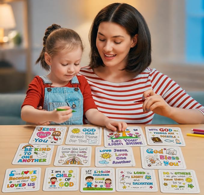 Cinrobiye 24 Pcs Christian Coloring Jigsaw Puzzle Crafts Bulk DIY Religious Inspirational Bible Activities Jesus Loves You Faith Art Projects for VBS Sunday School Church Party Favors
