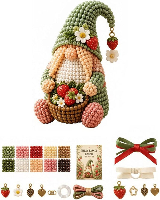 3D Beaded Gnome Craft Kit, 7.1in Non Slip Stable Structure Bead Threading Project Box, Handmade Gnome DIY Toy Set with Charms for Kids Ages 6 Plus Adults