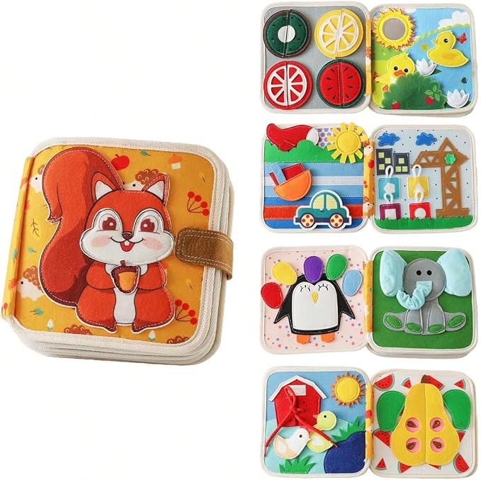 GOODMOM Busy Book for Toddlers Age 1-3 – Interactive Quiet Felt Activity Book with Hide-and-Seek Squirrel, Travel Toys for Kids, Montessori Learning Toys, Fine Motor Skills