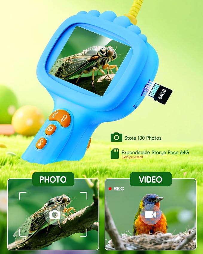 Borescope Snake Camera with Light for Kids, Outdoor Educational STEM Toys, Science Gifts for 5 Year Old Boy, Camping Nature Activities, Best Birthday Gift for Boys, Girls Ages 4,5,6,7,8,9,10(Blue)