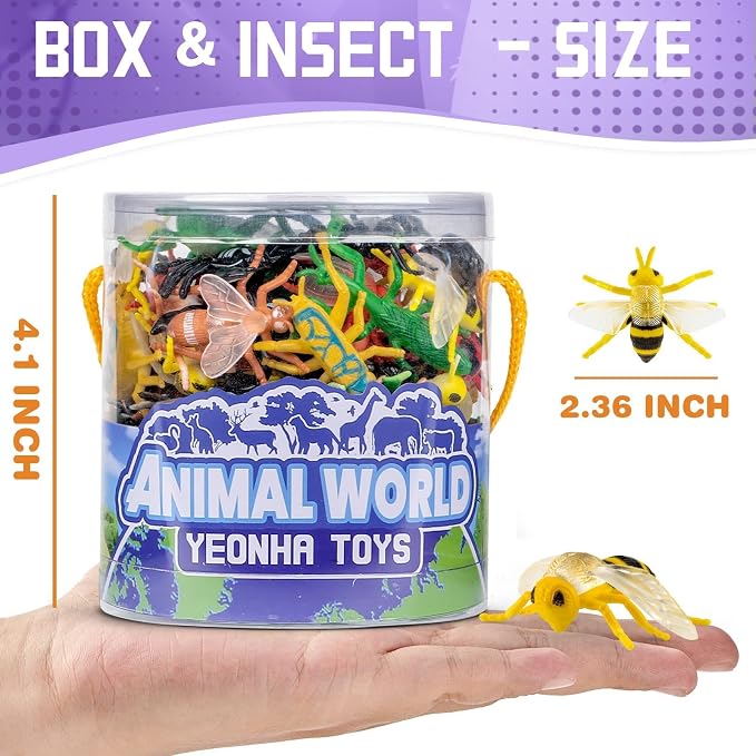60 Piece Insect Toys with Gift Box, Realistic Plastic Bug Figures | Fake Bug Theme Party Decoration, School Project Sensory Bins, Classroom Reward, Halloween Goody Bag Filler Gift, Cupcake Topp